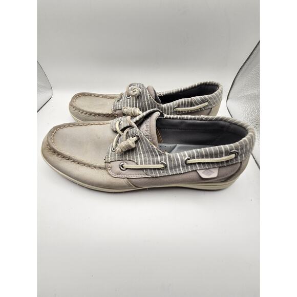 SPERRY Top Sider Leather Canvas Slip on Boat Shoe Lace Up Women 9 *GRAY* - Picture 2 of 6